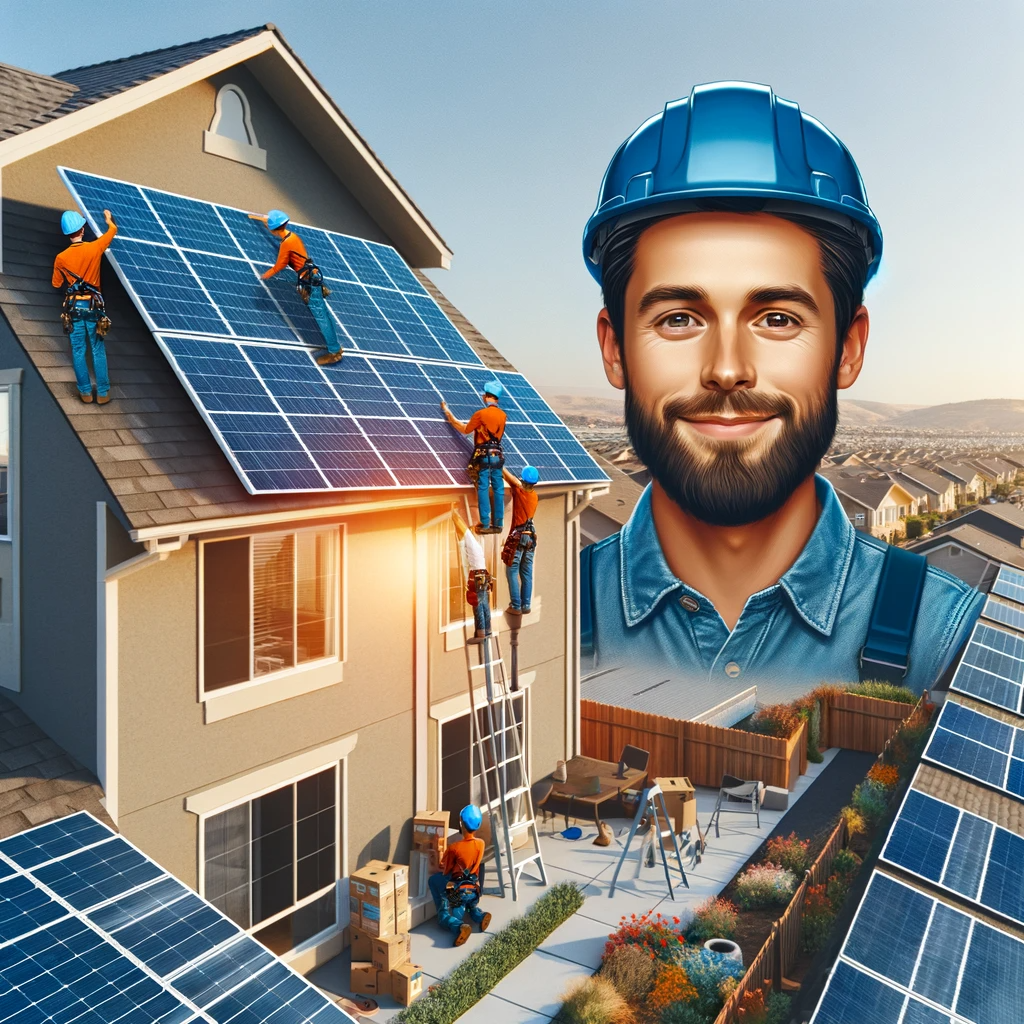 El Cajon property manager overseeing the installation of solar panels on a residential building, advocating for renewable energy.